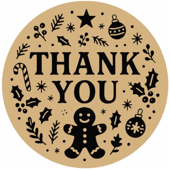 Christmas Thank You Stickers • Gingerbread Holiday Packaging Labels • 2 inch - Picture 1 of 3